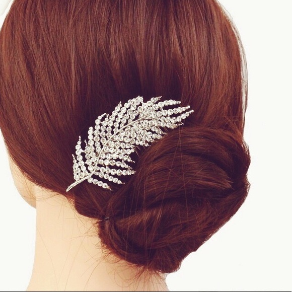 Bridal hair diamond hair leaf piece comb boho - Picture 3 of 8